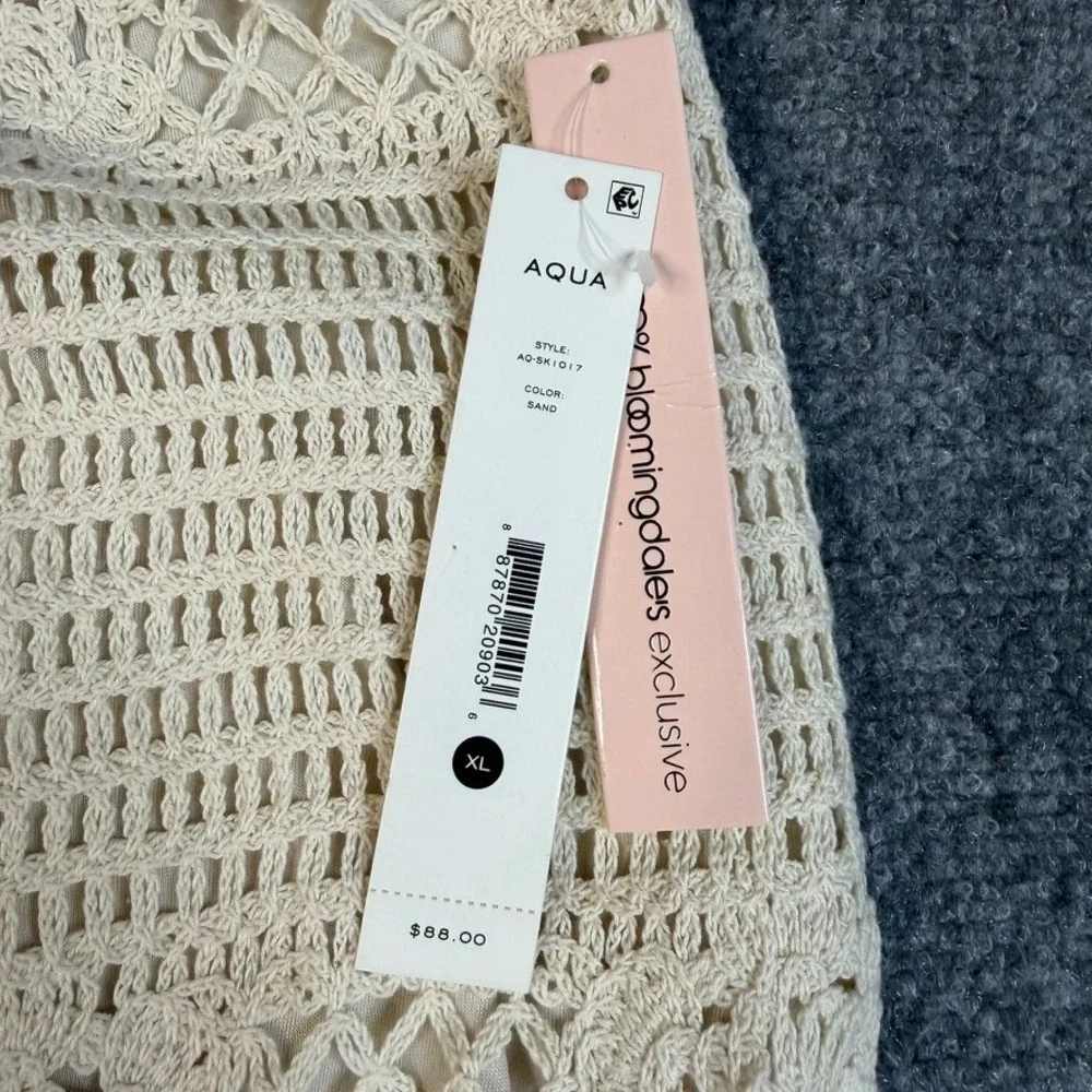 Aqua Crochet Midi Skirt Women XL Cream Fringe Boho Bloomingdales NWT